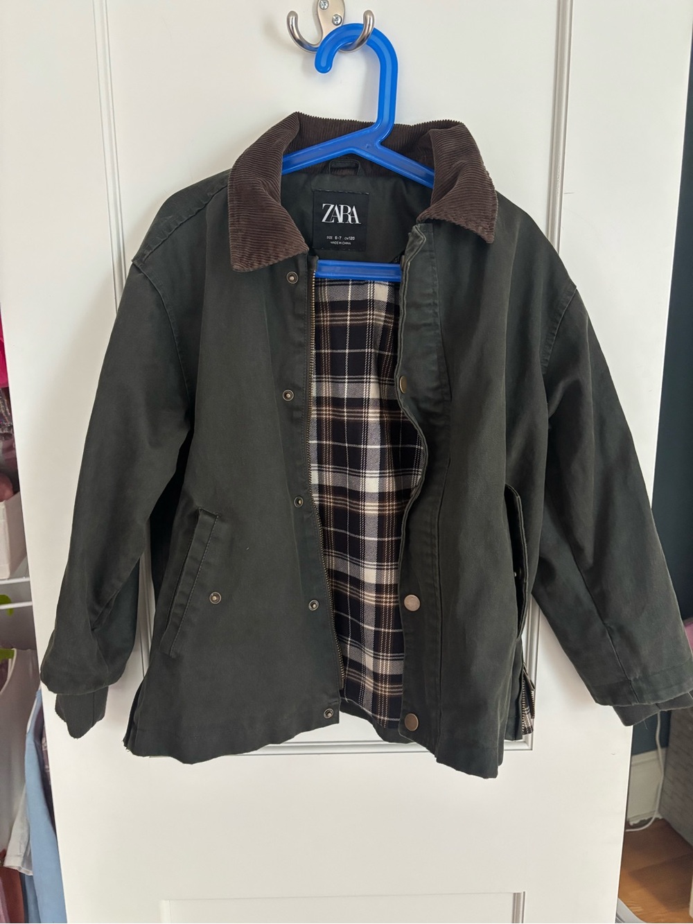 Zara Olive Green Field Jacket with Brown Corduroy Collar